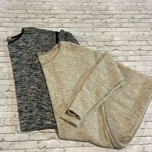 Athleta LOT of 2 Sweater Dresses Black & White and Tan & Cream Large